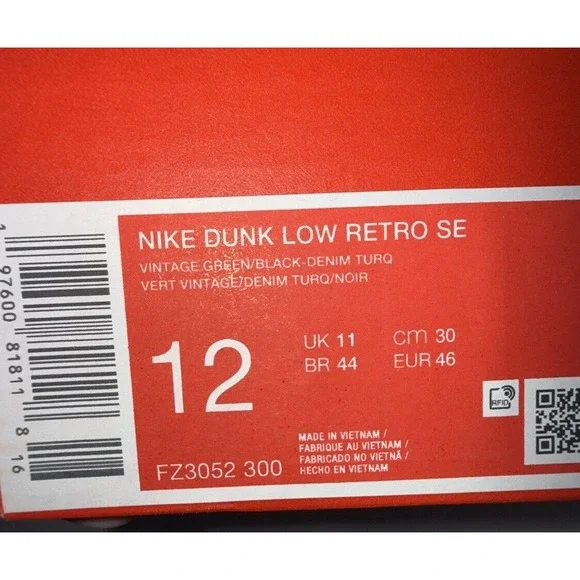 Nike Dunk Low Retro SE Vintage Green/Black-Denim Turq (FZ3052-300) Size 12 - Picture 13 of 14